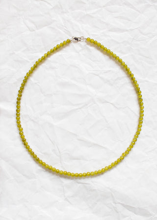 Glass Bead Gemstone Necklace in Olive